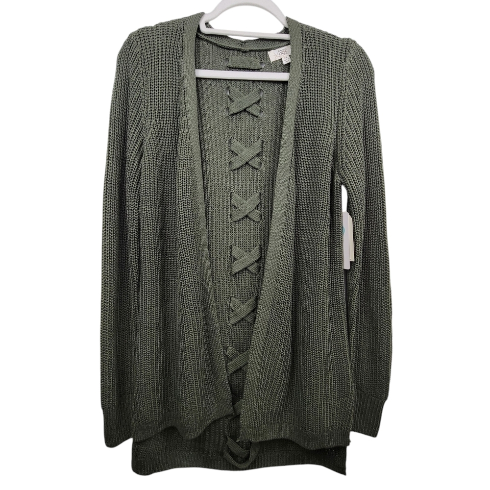 Pinque Green Cable Knit Open Front Cardigan Size XS
